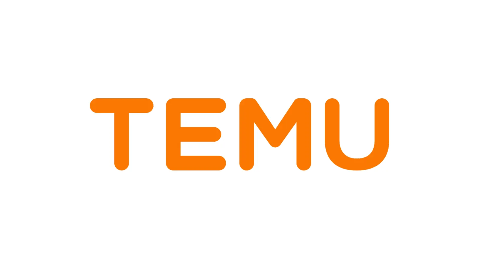 Logotipo de Temu, la palabra «TEMU» en letras naranjas de trazo grueso sobre fondo blanco.